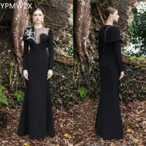 Customized Prom Gown Evening Women Formal Dress YPMWZX Scoop Neckline Mermaid Floor Length Skirts Draped Tulle Bead Flower Bespo