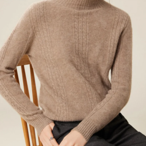 BirdTree, A-level 100%Goat Cashmere Sweaters, Women Mock Neck Jacquard, Soft Elegant Boutique Sweater, Fall Winter Top T48088QM