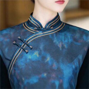 Cheongsam new Chinese female sense of daily national style dress temperament long