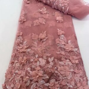 Latest African Lace Fabric High Quality 2025 Embroidered Dubai 3D Flower Fabric Embroidered Lace for Party Dress 5Yard Q491 -1