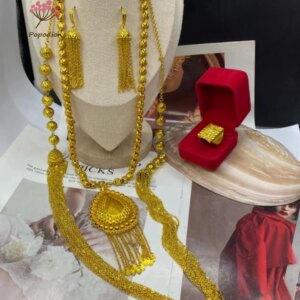 New Dubai 24K Gold Plated Necklace, Earrings, and Rings for Women’s Wedding Party Jewelry Set DD10523