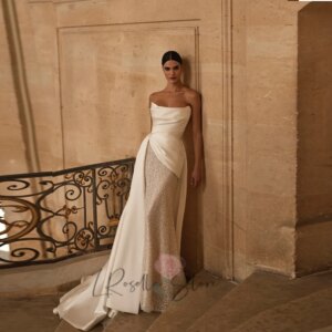 LRosella Strapless Neckline Satin and Sequined Lace Two Pieces 2025 Bridal Gown Customized Mermaid Zipper Wedding Dresses