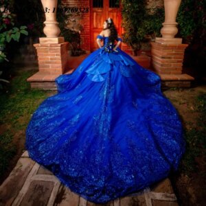 EVLAST Customized Shiny Royal Blue Quinceanera Dress Ball Gown Applique Beading Bow Corset Sweet 16 Vestidos De 15 Anos E3Q575