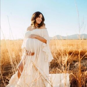 Two Pieces Cotton Linen Maternity Photography Dresses for Photo Shoot Summer Beach Photoshoot Outfit Baby Shower YEWEN YD211008