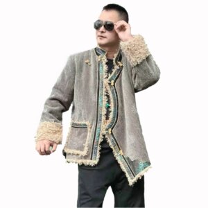 Asian vintage Costume Male Winter Ethnic style clothing stand collar top men’s oriental warm jacket