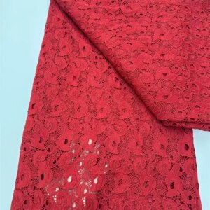 Red Cord African Guipure Beads Lace Fabric 2025 High Quality French Nigerian Embroidery Tulle Fabric For Wedding Dress 5Y W484-1
