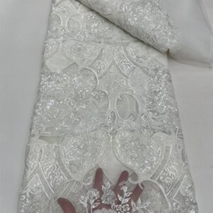High Quality African Beads Lace Fabric with Sequins Embroidery French Mesh Net Fabric For Nigeria Party Dresses 5 Yards RF