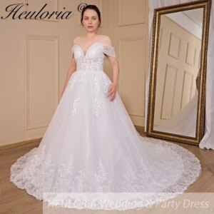 HEULORIA princess wedding dress off shoulder sequin beading lace applique bride dress customize