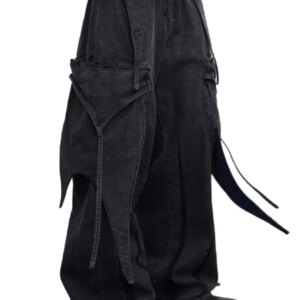 Dark Avant-Garde Style Techwear Deconstruction Pocket Wash Loose Wide Leg Jeans For Men Pants For Women