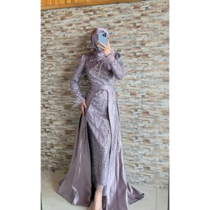 Arabian Robe Slim Purple Applique Beading Women Evening Dress With Train Long Sleeved Custom Made Gown Vestido de novia