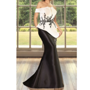Black And White Mermaid Prom Dresses For Women Lace Appliques Satin Chic Evening Gown Customized Mother Wedding PartyFormal Wear