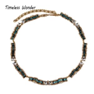 Timeless Wonder Fancy Zircon Geo Pave Necklace N Button Earrings for Women Designer Fine Jewelry Set Rare Runway Classy 7524