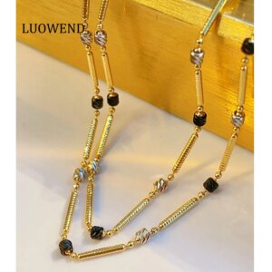 LUOWEND 100% 18K White+Yellow Gold Necklace Vintage Classic Design INS Style Party Necklace for Women High Engagement Jewelry