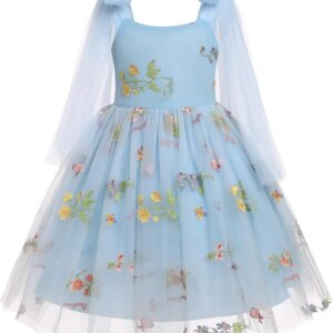 Toddler Birthday Party Fairy Tulle Dress Flower Girl Dress Sleeveless Spaghetti Straps Floral Embroidered Princess Dress