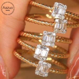 Aazuo 18K Yellow Gold Real Diamonds 0.15ct Jewerly Set Fried Dough Twists Square Ring Gifted For Women Engagement Party Au750