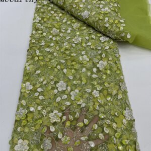 Mccarthy 2025 Handmade Beaded Lace Fabric France Sequins Embroidery 3D Beads Nigerian Bridal Mesh Lace Fabric for Sewing