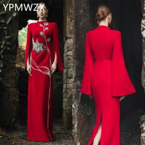 Customized Evening Dress Formal Women YPMWZX Scoop Neckline Column Floor Length Skirts Bespoke Occasion Dresses Party P