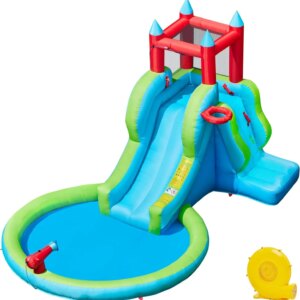Inflatable Water Slide, 5-in-1 Outdoor Blow up Water Slide for Kids Aged 3-8 w/Water Cannon & Basketball Hoop & Climbing Wall &