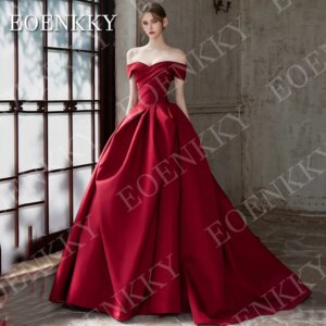 EOENKKY Elegant Evening Dresses for Woman Party robes de soirée Ball Gown Off Shoulder Satin Prom Dress 2025 Customized Burgundy