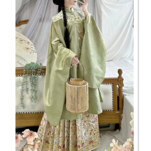 Chinese Costume Hanfu Embroidered Cloud Shoulder Ming Stand Collar Long Shirt One-Piece Imitation Makeup Flower Horse-Face Skirt