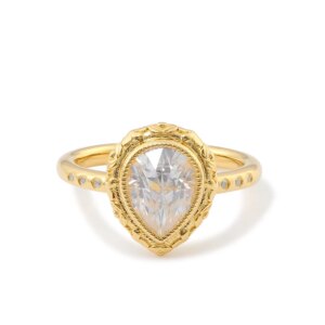 Provence 10K/14K/18K Moissanite Engagement Rings for Women D Color VVS Pear Cut Bezel Setting Solitaire Statement Rings with GRA