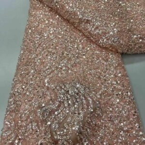2025 New African French Nigerian High End Lace Fabric With Beads Sequins Mesh for Embroidery Wedding Party Bride Sewing Dress