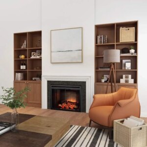 Electric Fireplace Insert with Fire Crackling Sound, Glass Door and Mesh Screen, 750/1500W, Black, 33 1/16 Inches Wide