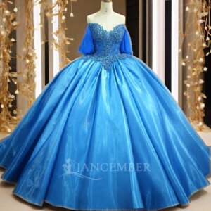 Customized Blue Quinceanera Dress For Girl Ball Gown Short Sleeves Lace Beading Mexico Corset Sweet 16 Vestido De 15 Anos DY1247