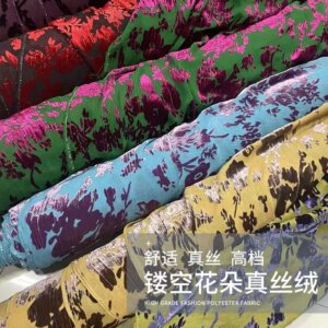 Elastic Hollow out Shunyu Wrinkled Silk Velvet Surface Green Bottom Pleuche Cloth Dress