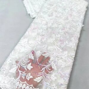 White African Lace Fabric 2024 Luxury Lace Fabric With Beautiful Stones Mesh Lace Nigerian Evening Party Dress For Women A406-2