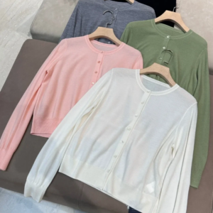 Women Silk Wool Knitted Cardigan Solid Color Round Neck Single Breasted Long Sleeve Casual Female Thin Sweater