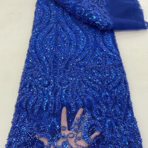Nigerian French Sequins Lace Fabric Hot Sale Handmade 2023 Embroidered African Beaded Net Mesh Lace Fabric For Women Sewing