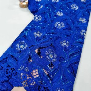 2025 Latest Guipure Cord Lace Fabric High Quality Royal Blue Sequin Beads Embroidery Mesh Lace Material For Luxury Party W409-1