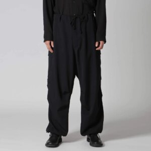 YOJI OOAK Solid color design sense pocket drawstring waist straight leg casual pants pleated cargo pants for men