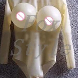 Men’s breast inflatable latex bodysuit tights with pe-nies cond-oms with back zip