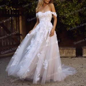 Elegant A line Wedding Dress Off-the-shoulder lace applique bride dress robe de mariee A line Wedding Bridal Gown
