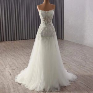 فساتين زفاف Strapless Beading Crystal Wedding Dress Sleeveless Lace Up Back Sexy Bridal Sweep Dress