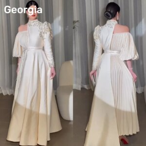 Customized Dresses For Prom Beadings Highcollar A-Line Cocktail Long Sleeves Sequin Draped Dresses For Special Events Wedding Pa