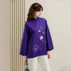 High-end Women Jacket Top Embroidery Beading Flowers Tang Suit Elegant Lady Loose Coat Female S-XL