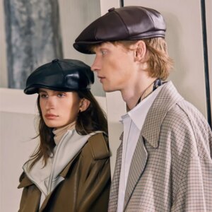 New delicate soft waxy leather newspaper boy hat elegant fashion cap