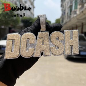 Bubble Letter Custom Name Necklace for Men Solid Base Iced Out Pendant Two Tone Personalized Hip Hop Fashion Jewelry