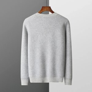 DjzdsmMen’s 100% Merino Wool Sweater, O-Neck, Jacquard, Monochromatic Knitted Sweater, Loose and Comfortable, Autumn and Winter