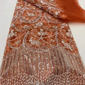 African Luxury Heavy Beaded Tulle Lace Fabric 2025 High Quality Lace French Nigerian Sequin Beaded Lace Fabric Wedding Dress