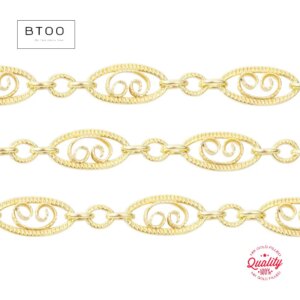 3.8mm x 7.7mm Filigree Scroll Chain, 14k Gold Filled Chain , Fancy Chain Bulk One Meter For Sale Uncut Spools For Jewelers