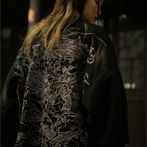 Heavy industry Hanfu antibone jiao full back embroidery Taoist robe men and women the same coat