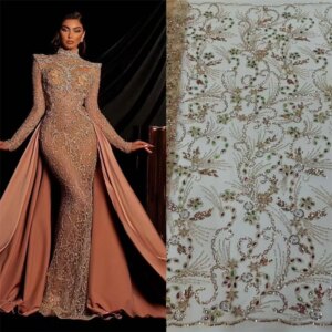 Gold Sequin Lace Fabric African Fabric Lace Wedding Dress 2025 Luxury Beaded Lace French Mesh Sequence for Sewing 5 Yards Q456-1