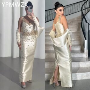 Customized Evening Dress Women Prom Gown Formal YPMWZX V-neck Column Floor Length Skirts Draped Bespoke Occasion Dresses Party