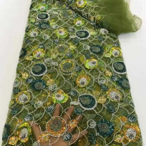 Green African Sequins Pearls French Tulle Lace Fabric 2025 High Quality Bridal Luxury Beaded Lace Fabric for Wedding