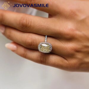 JOVOVASMILE 5.5 Carat Center Stone 11.5x9mm Canary Crushed Ice Cushion Cut Moissanite Ring 18K White Gold Setting With GRA