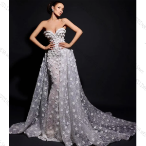 High Neck Evening Dresses Mermaid Sequins Applique Custom Made One Shoulder Long Sleeves Ruched Party Gowns